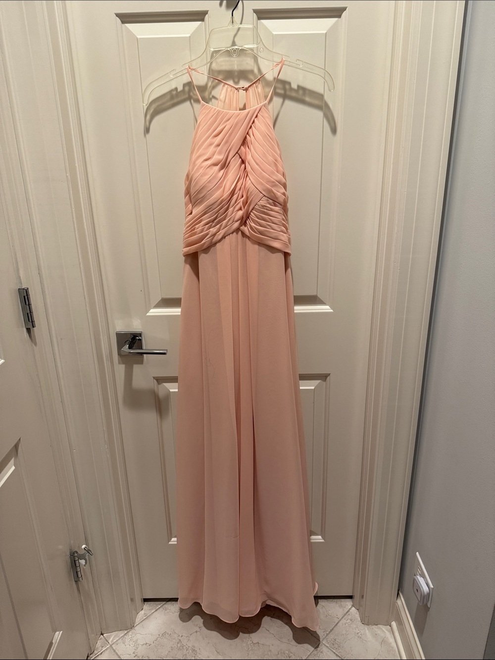 Azazie Blush Pink Halter Pleated Maxi Dress